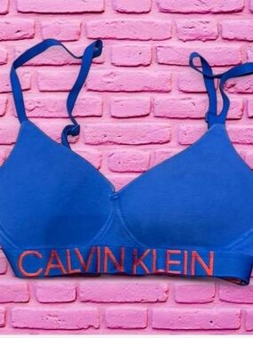 Calvin Klein Electric Blue Wireless Bralette with Red Logo